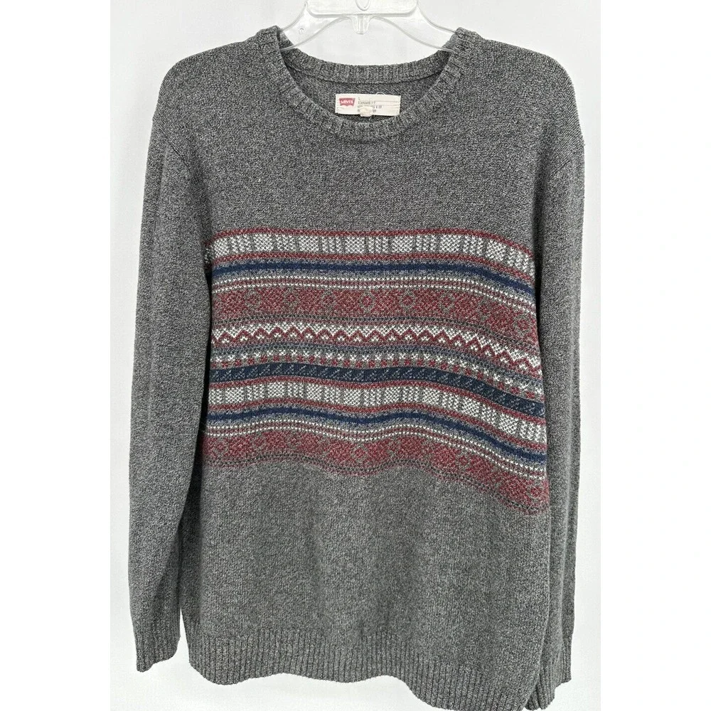 LEVI'S STANDARD FIT FAIR ISLE PRINT SWEATER‎ Men's Size Large Heathered Grey